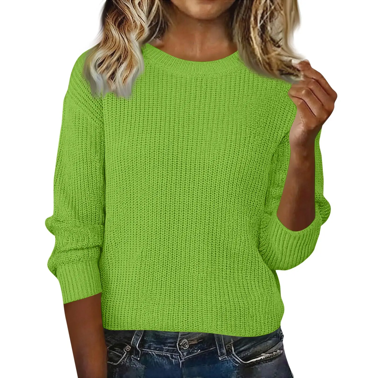 سترة نسائية موضة 2025 غير رسمية برقبة دائرية وأكمام طويلة سترة علوية فضفاضة بلون سادة سترة محبوكة بألوان متعددة