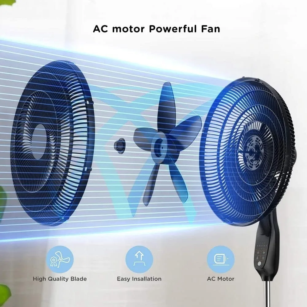 5-Blade Oscillating, Adjustable Standing Pedestal Remote, LED Display, 5 Speed Setting and 7-Hour Timer Fan, Black