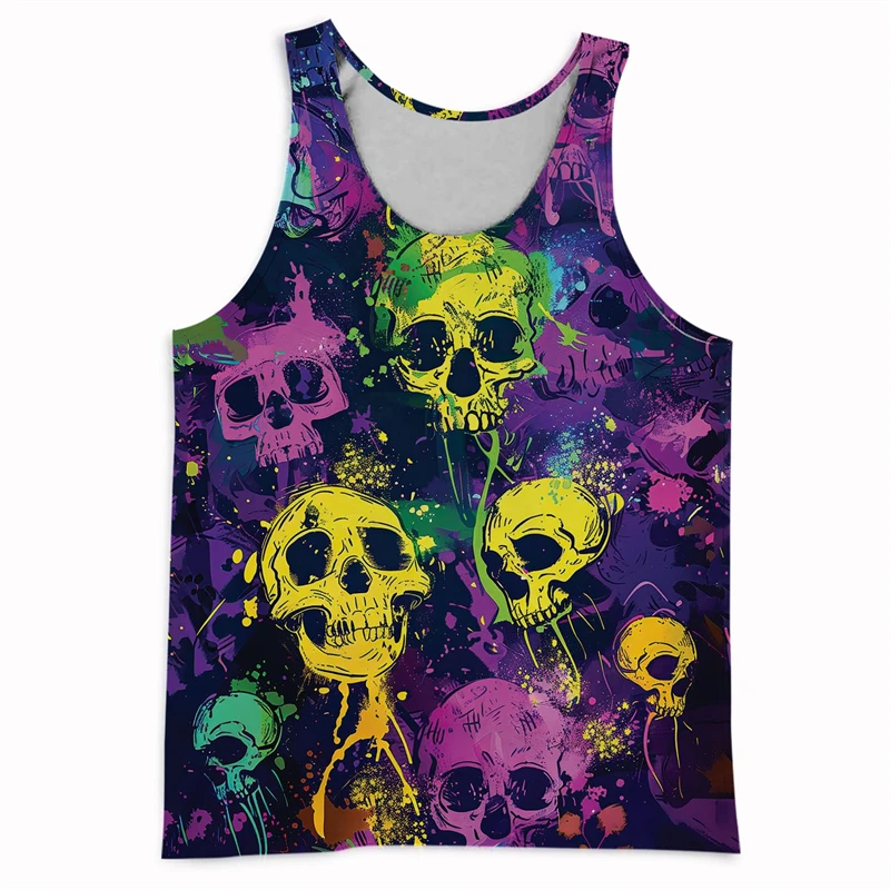 Trend Skull Pattern 3D Print Vest Summer Fashion Sleeveless Abstract Vest Cool Streetwear Hip Hop Top