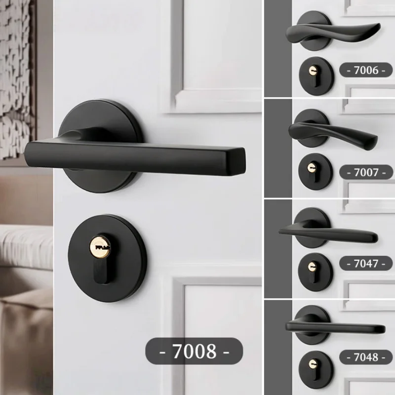 

Black Silent Door Lock Set With keys Heavy-Duty Interior Door Handle Locks Bedroom Bathroom General Household Door Lock Handles