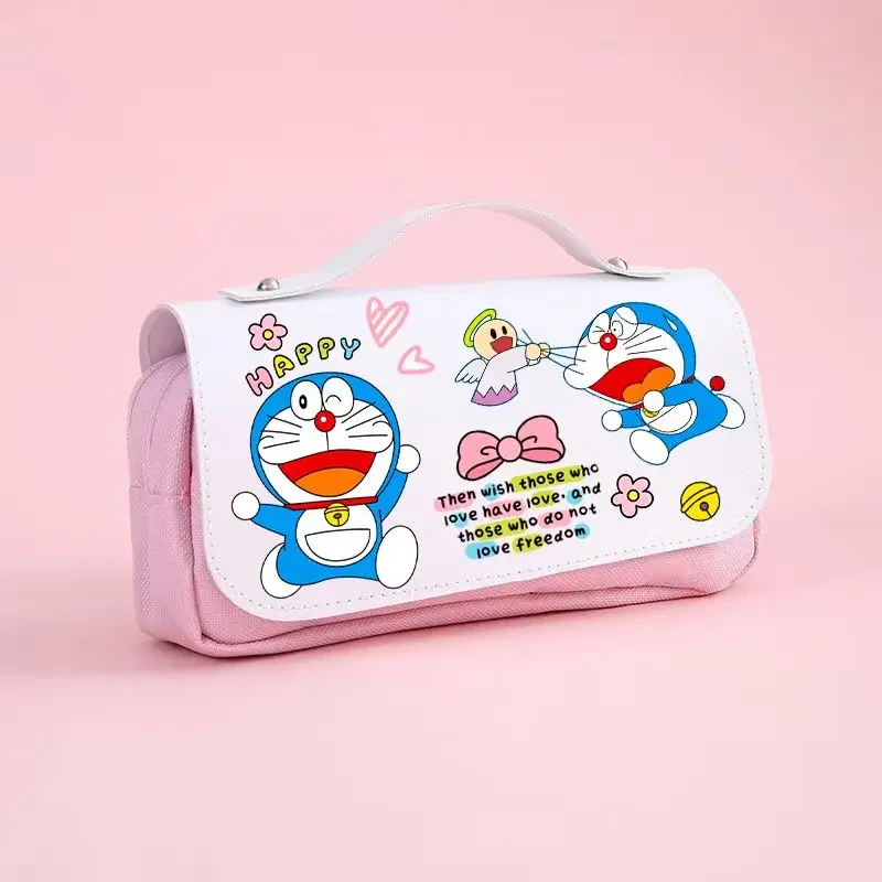 Doraemon saco de lápis de grande capacidade, papelaria para estudante, animação criativa dos desenhos animados das crianças, presente multifuncional