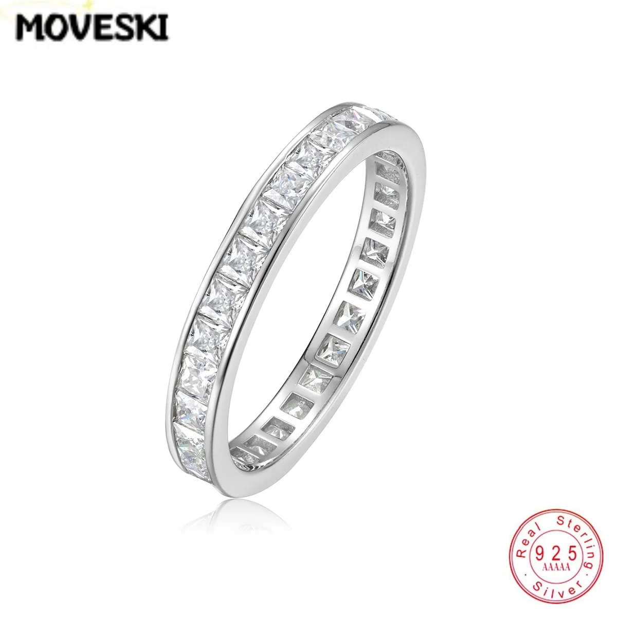 Full Eternity Band Princess Cut Moissanite Ring 925 Sterling Silver Stackable Finger Ring Fashion Jewelry For Women