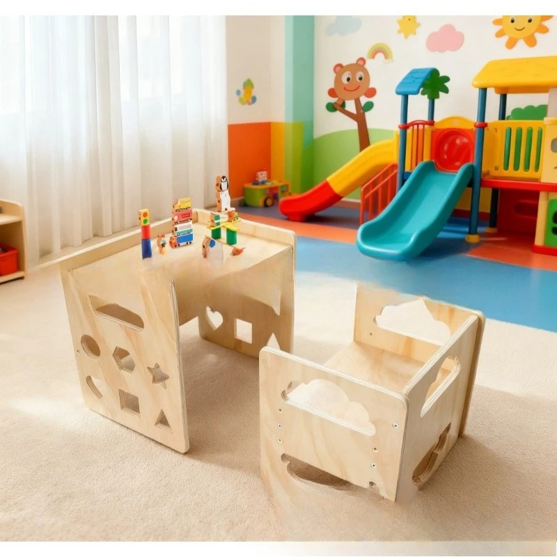 Montessori kindergarten solid wood table and chair set wooden children children table and chair with blackboard painting reading