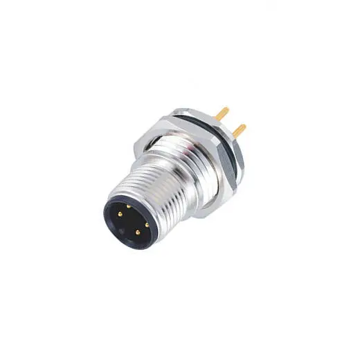 M12 Panel Connector 4pin Male a Code Front Side Fastening PCB Terminals PG9 Classis Side Thread