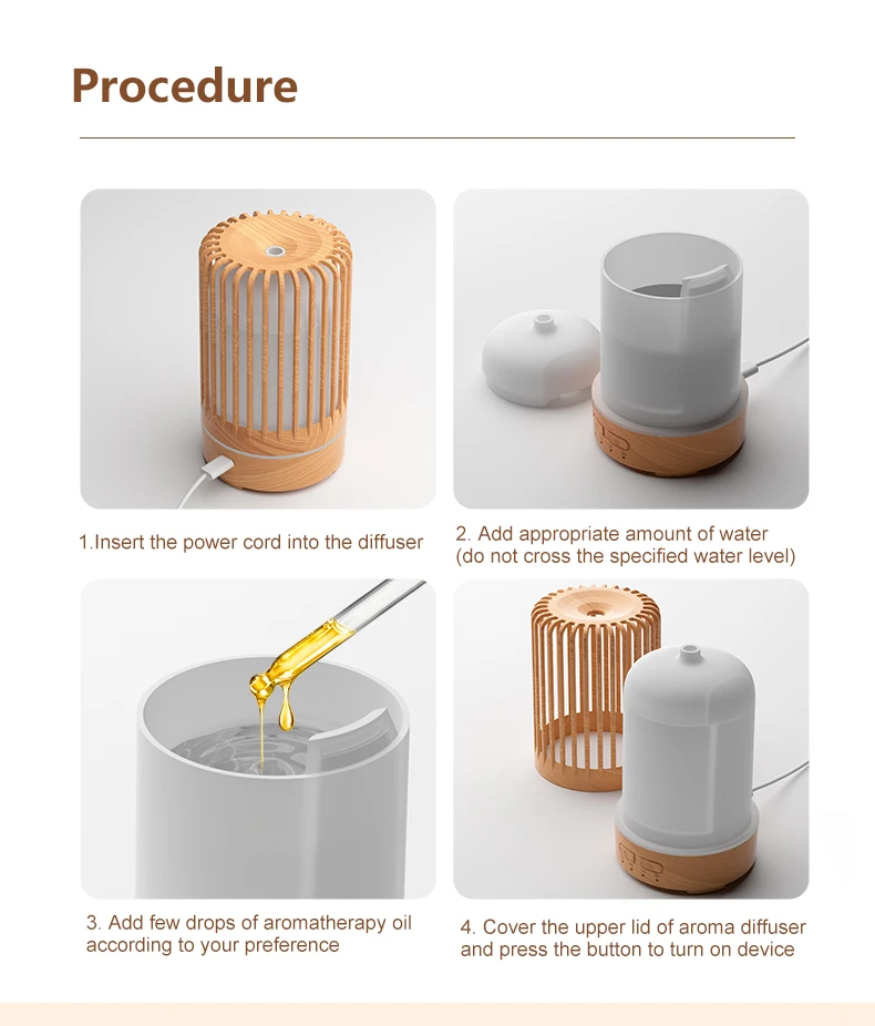 150ML Vogelkäfig-Luftbefeuchter Öl-Aromatherapie-Diffusor Ultraschall-USB-Luftbefeuchter Ätherisches Öl Diffusor mit bunten Lichtern – Detail 7