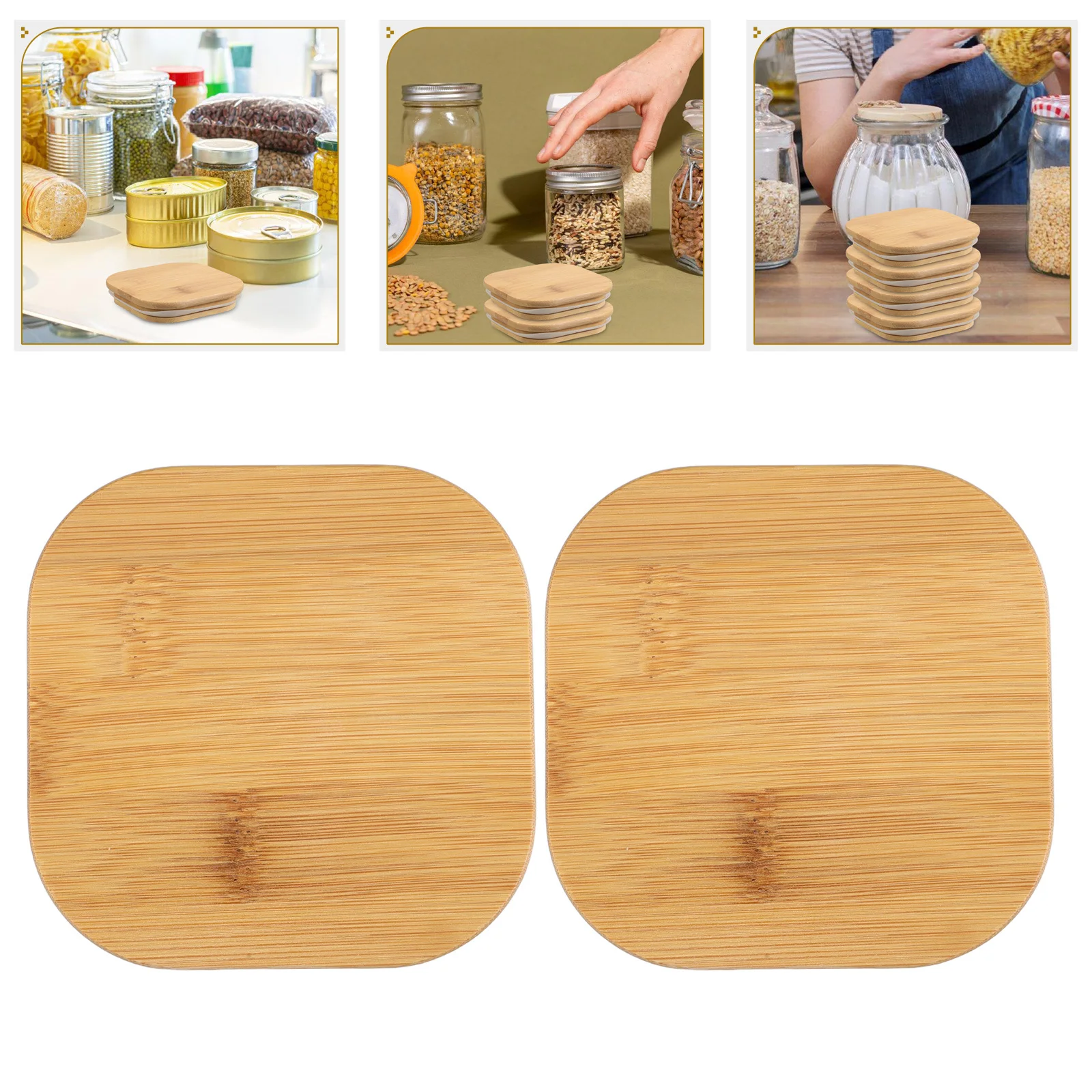 

4pcs Glass Sealing Jar Lids Airtight Bamboo Silicone Ring For Tea Coffee Sugar Storage Kitchen Organizers Square Container Lids