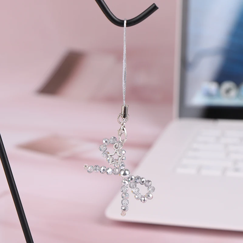 Y 2K Korean Crystal Bow Phone Lanyard Bowknot Beaded Mobile Phone Chain Keychain For Girls Sweet Phone Charm