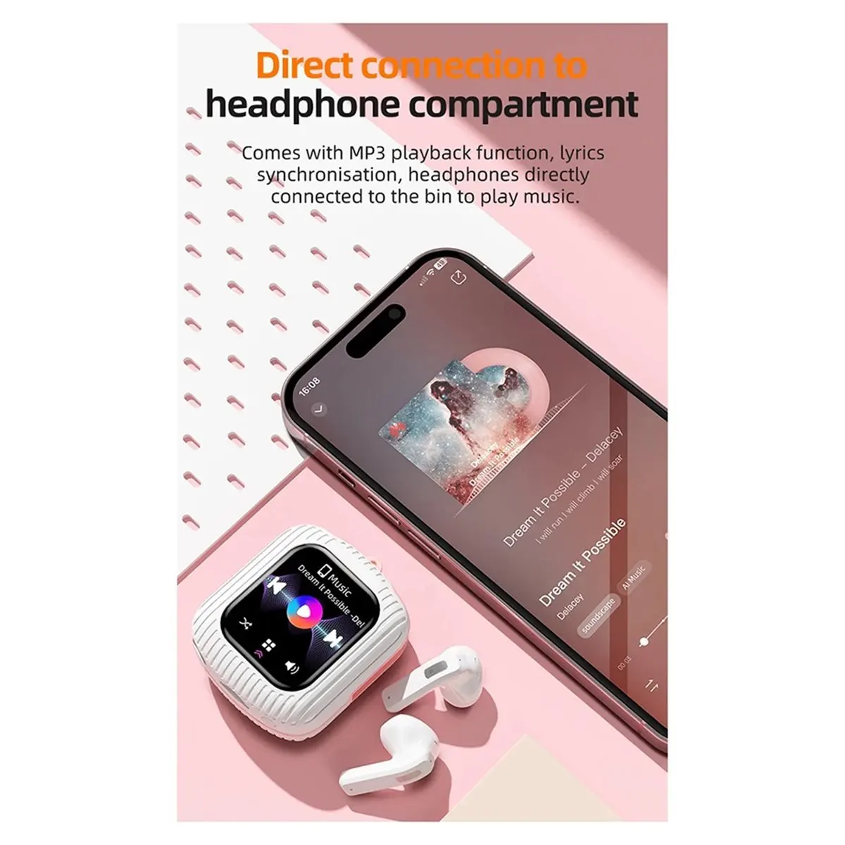 [Day Sale] Smart Wireless Touch Screen Multi-Function Headset with Lanyard and TF Card Slot ENC Noise-Canceling BT Headset Black