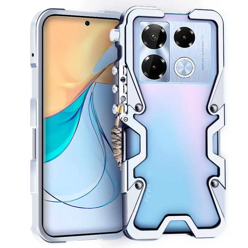 Luxury Armor Metal Aluminum Phone Bumper For Infinix Note 40 50 Pro Plus 50X 50s Case Mechanical Purely Handmade Skull Cover