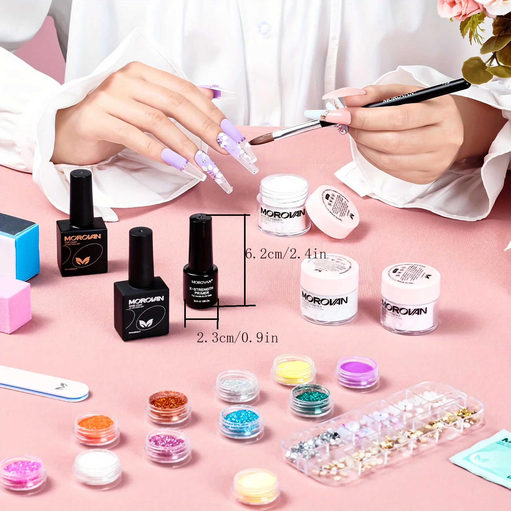 Morovan Beginner Acrylic Nail Kit: Contains Full Nail Kit Acrylic Kit with Glitter Acrylic Powder, Nail Extension Complete Start