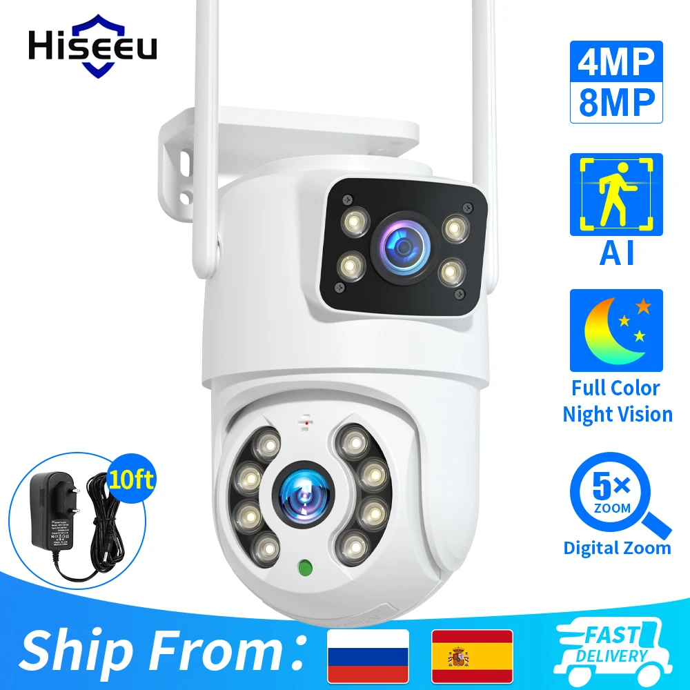 hiseeu ptz camera ip externa de lente dupla rastreamento automatico protecao de seguranca vigilancia cctv aplicativo icsee 4k 8mp hd wi fi 01