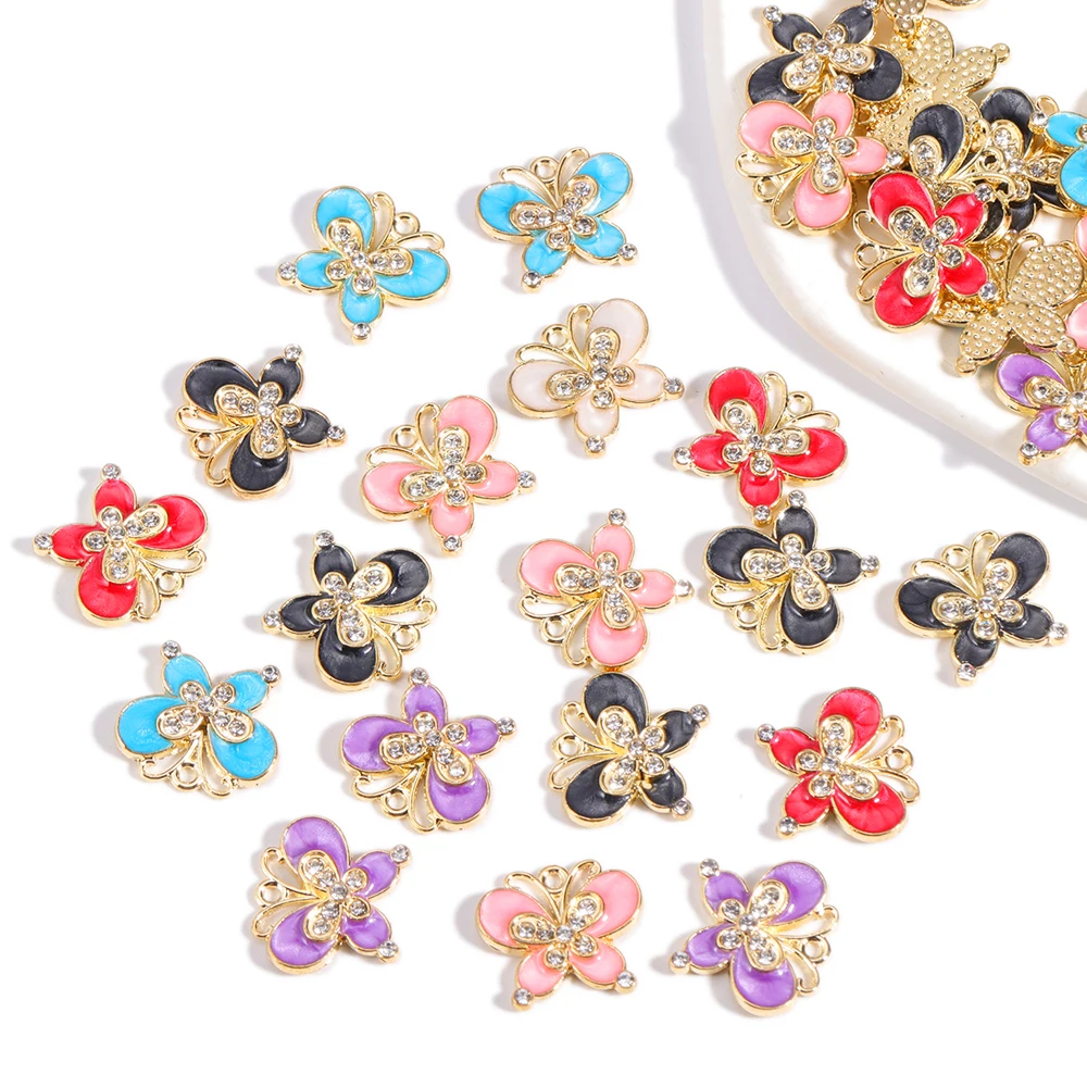 

10Pcs/Lot 16*18 Cute Alloy Enamel Half Rhinestone Butterfly Charms Lovely Metal Pendants Accessories For DIY Jewelry Making Bulk