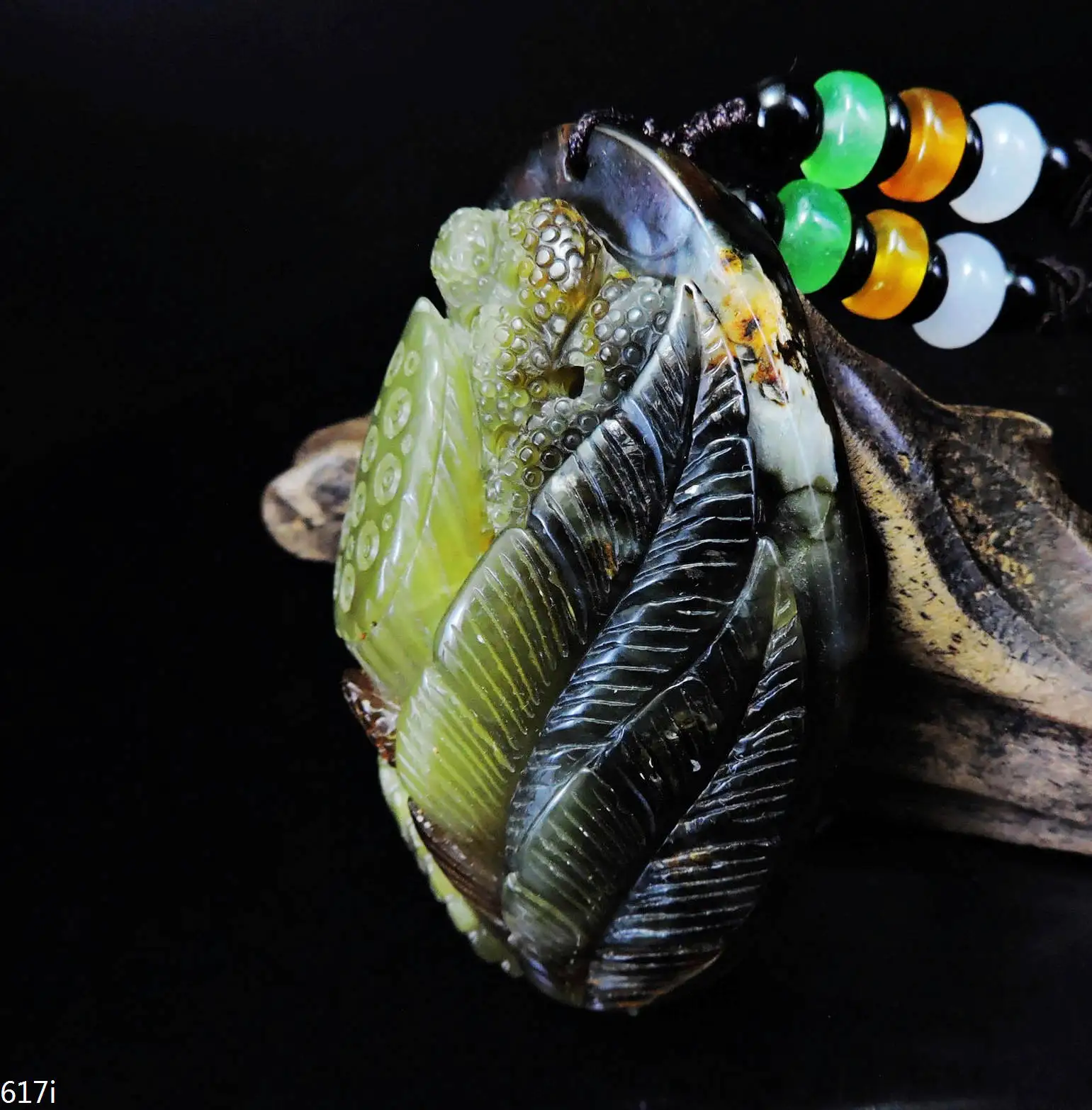 Jade Jewelry Natural Jade Pendant Necklace Hand-Carved lotus&leaves&coral Jadeite Necklace Pendant Gift No Treatment 617i