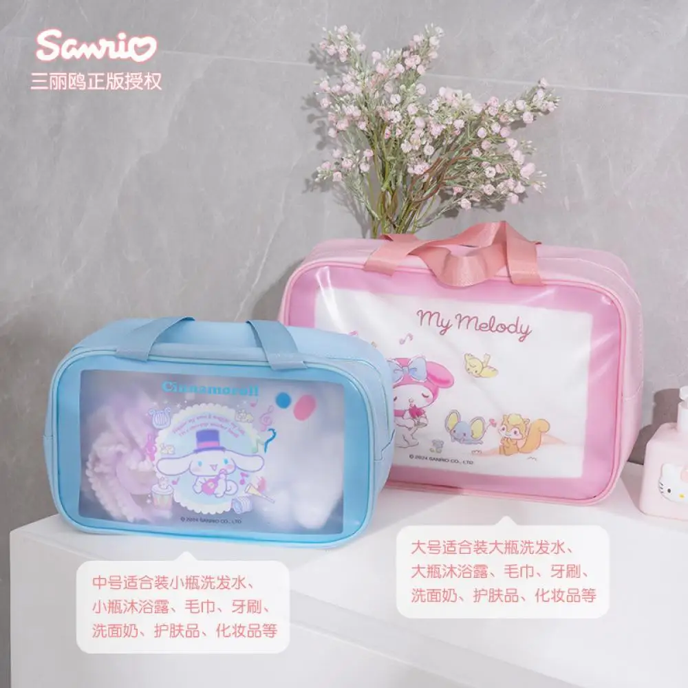 Bolsa de cosméticos de Anime Sanrio Cinnamoroll Kuromi Pvc de alta capacidad impermeable bolsa de almacenamiento de lavado portátil de dibujos animados viaje al aire libre niñas