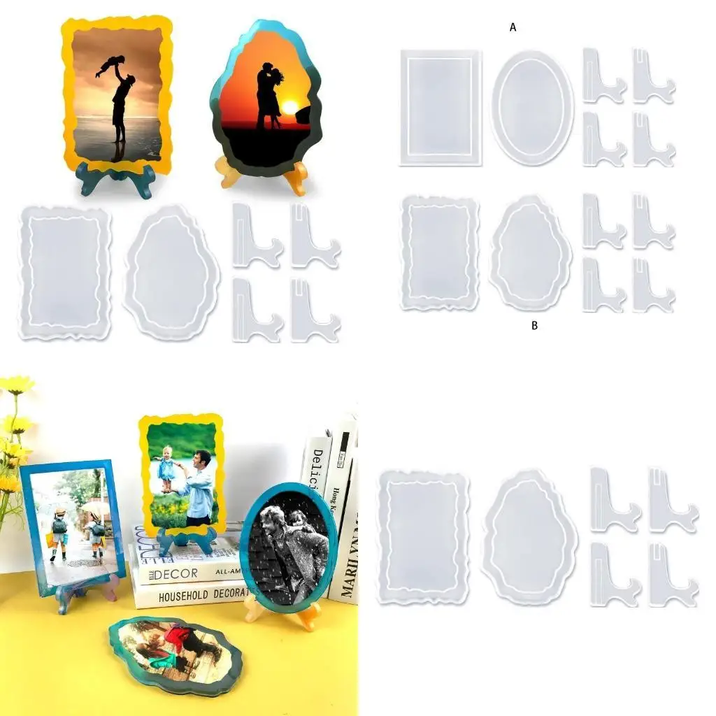 

J78F Photo Frame Resin Silicone Mold Rectangle & Oval Epoxy Casting Mould Jewelry Making Tools for DIY Craft Home Decoration