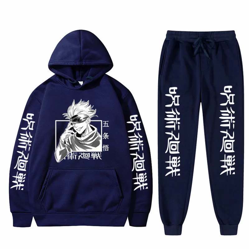2pcs Jujutsu Kaisen Anime Print Sweatshirts Hoodie Pria Celana Harajuku Pakaian Musim Gugur Streetwear Yuji Itadori Hoodie hadiah