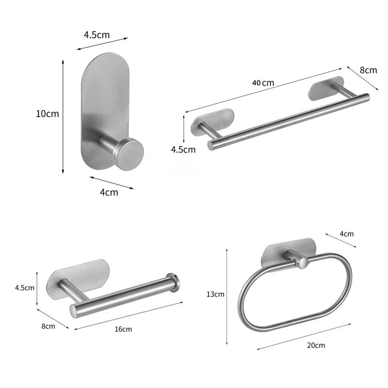 YCRAYS No Drilling Brushed Bathroom Accessories Sets Toilet Tissue Roll Paper Holder Towel Rack Bar Rail Ring Robe Hook Hardware