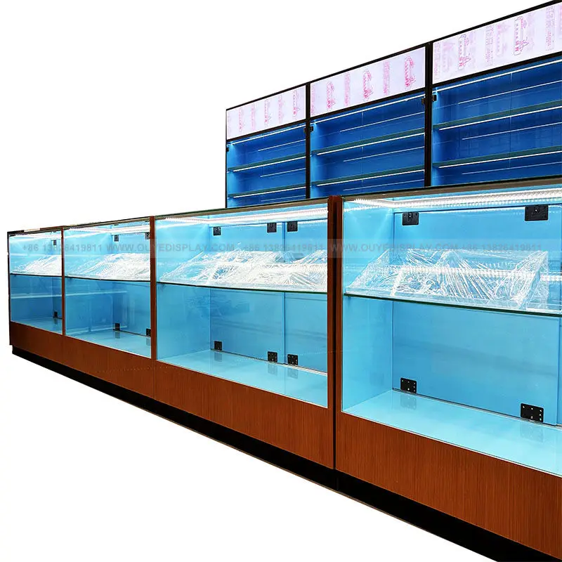 Custom-Morden shop decoration furniture supplier hookah shop display shelf glass cabinets display Smoke Shop