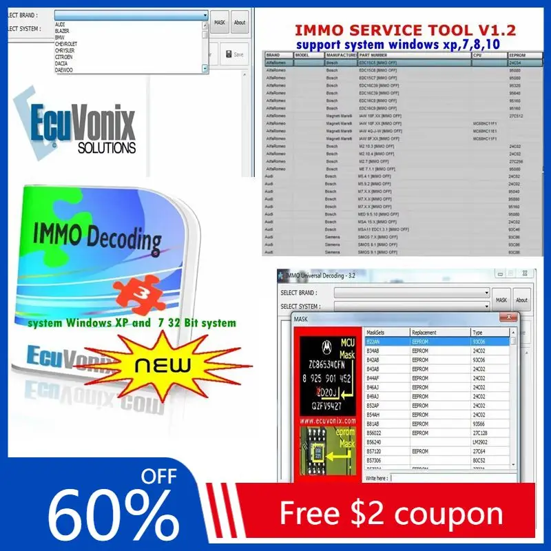 2025 горячий универсальный декодирование EcuVonix IMMO V3.2 с бесплатным торгером + распродажа Edc 17 ИНСТРУМЕНТ IMMO SERVICE V1.2 PIN-код + поддержка Win7 2 в 1