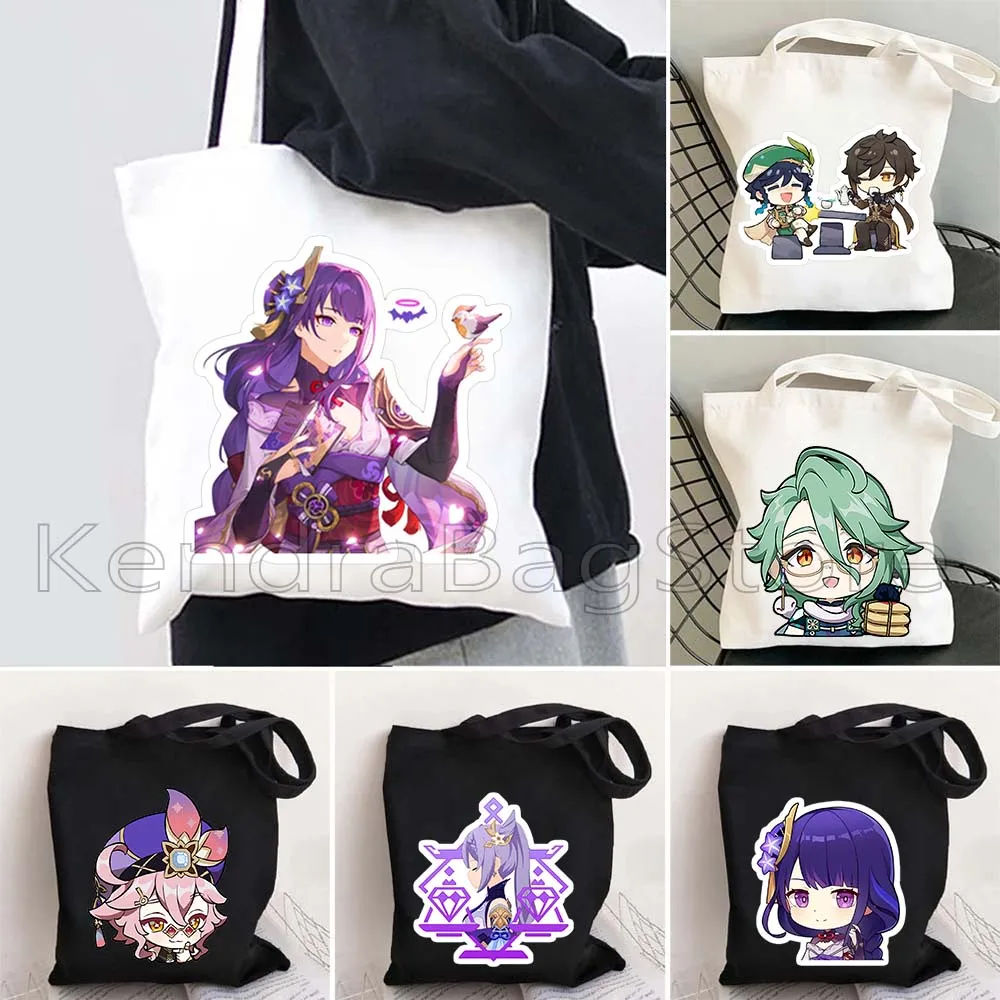 

Chibi Genshin Impact Characters Cute Gift RAIDEN SHOGUN Xiao Baizhu Keqing KAEYA Dori Venti Zhongli Sayu Canvas Tote Bag Handbag