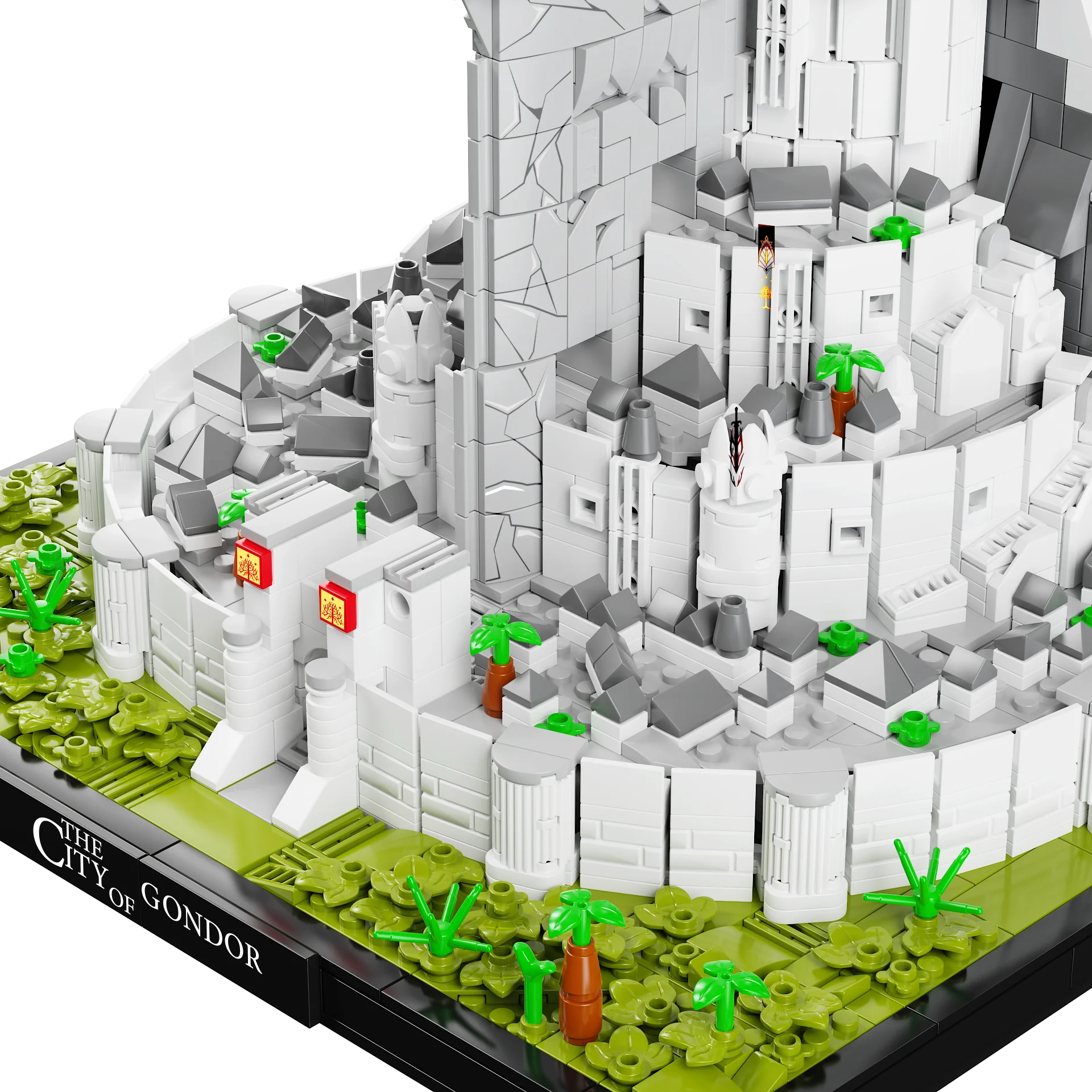 2211 pçs os anéis minas cidade branca tirith vista de rua arquitetura modelo bloco de construção clássico filme cena quebra-cabeça brinquedos presentes