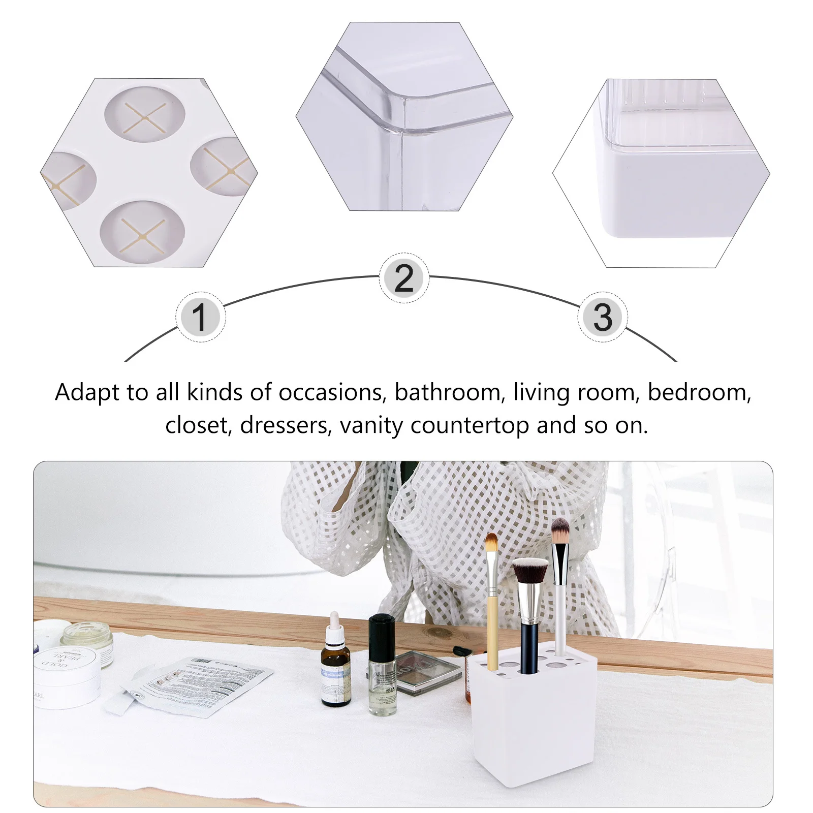 Boîte de rangement pour pinceaux de maquillage, 1 pièce, organisateur en plastique, support à couvercle coulissant pour vanité, conteneur de rangement pour crayons à sourcils de bureau