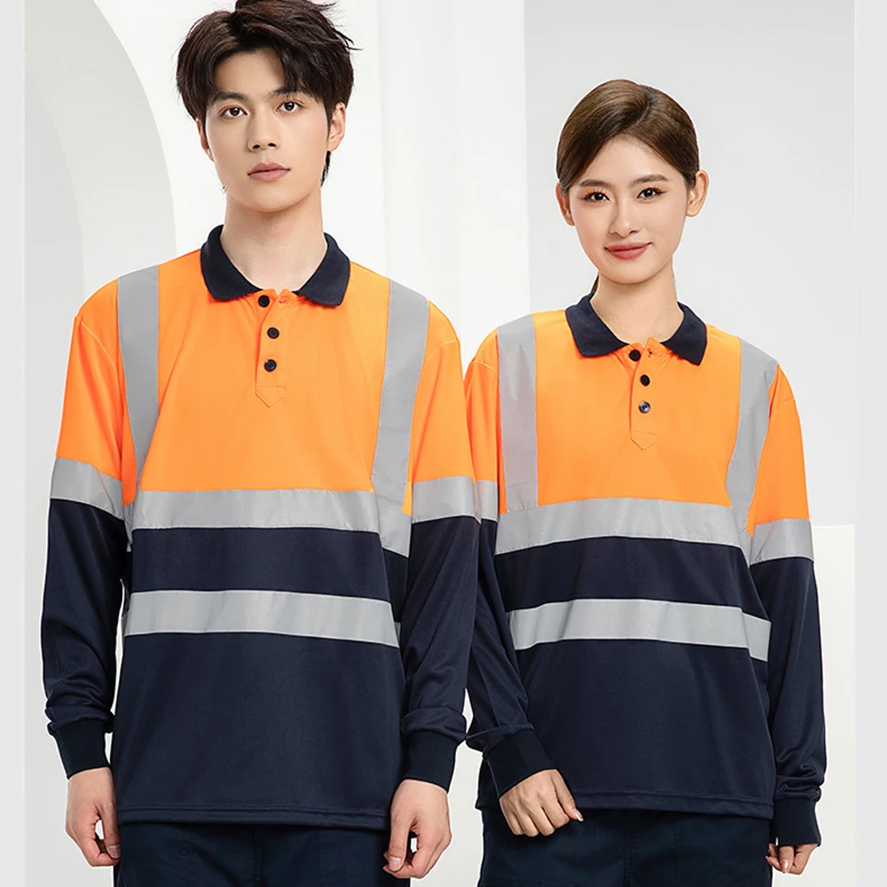 

Long Sleeved Reflective Safety T-Shirt for Men Construction Site Quick Dry Fluorescent Yellow Hi Vis Workwear Work Clothing