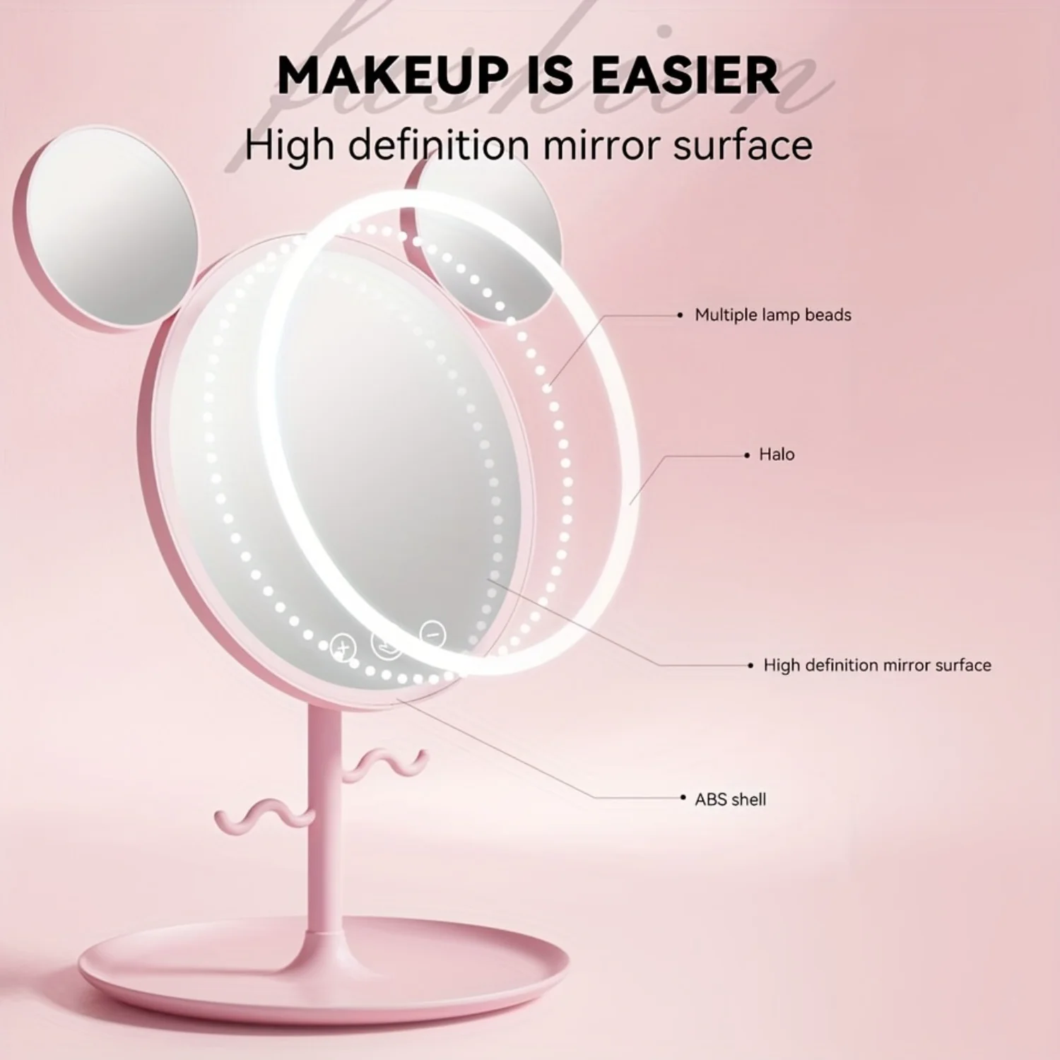 LED Beauty Makeup Mirror With Magnifying Mirror  Cute Desktop Lighted Beauty Mirror With Stand Great Gift For Women