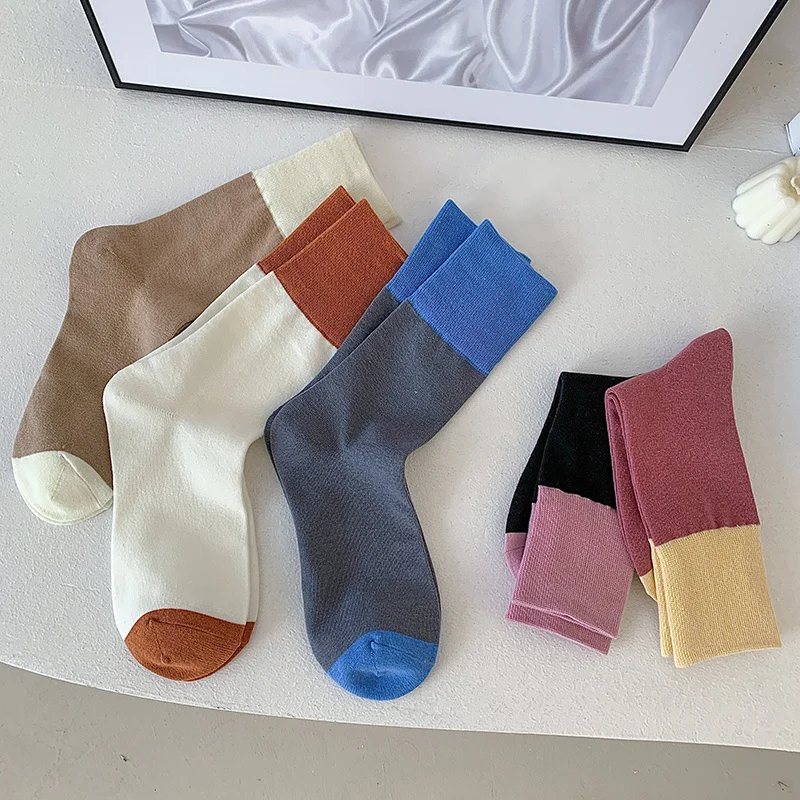 5 Pair Color Matching Black Pink Ankle Socks Women Short Harajuku Socks