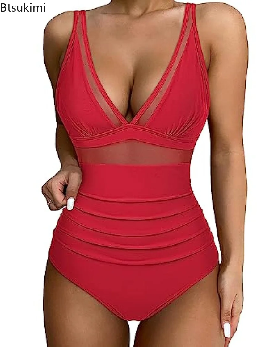 New Sexy Net One Piece Large Size Swimwear Push Up Women Plus Size Swimsuits Closed Bodysuit Female Bathing Suit Pool Beachwear