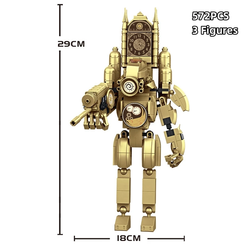 MOC Gold Skibidi Toilet Man Building Blocks Toys Titan Clock Man Female TV personality Model Diy Gift Toys For Children Kids