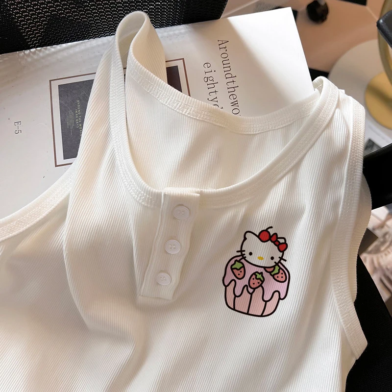 Cartoon Hello Kitty Suspender Vest Pure Cotton Loose Casual Sleeveless T-Shirt New Sanrio Yugui Dog Women's T-Shirt Top