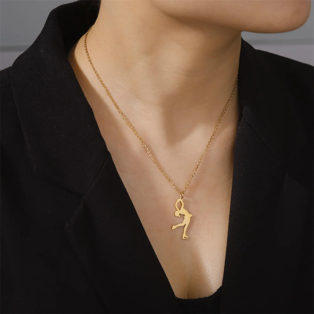 Jeshayua Figure Skating Stainless Steel Pendant Necklace For Women Fashion Jewelry Party Women\'s Personality Necklace