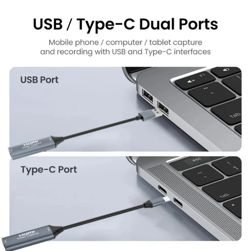 HDMI para Tipo C USB 3.0 Video Capture Card, Grabber para PC Game, Switch, Xbox, PS4, Gravação da Câmera, Live Streaming, 4K