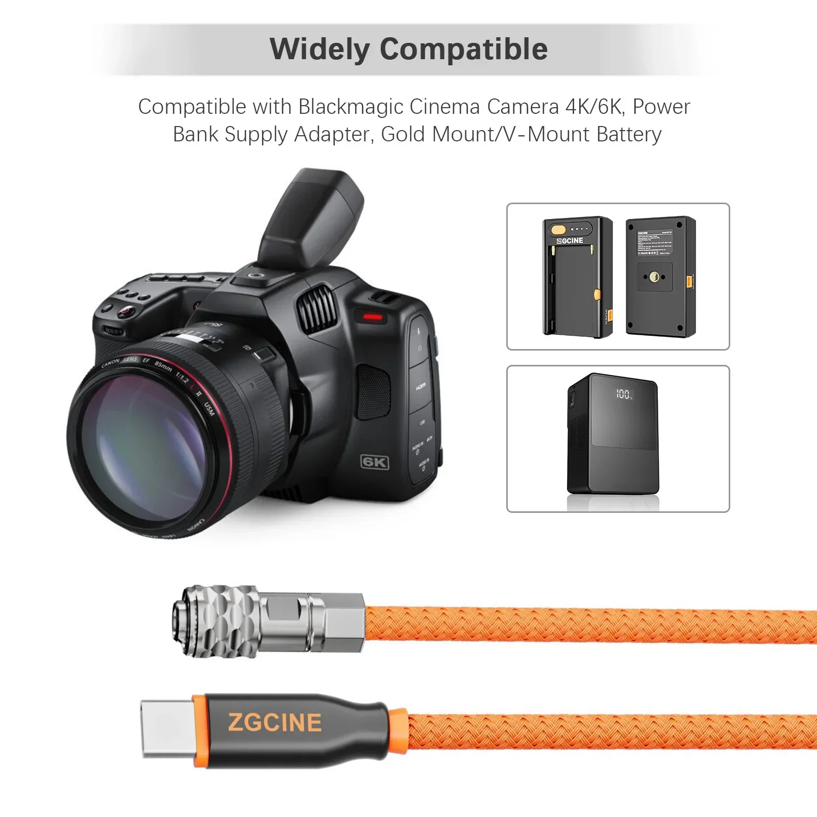 ZGCINE PD-BMD USB-C to 2-Pin BMPCC Power Cable 60cm Length with Braided Wire for Blackmagic Pocket Camera 4K/6K &V-mount Battery