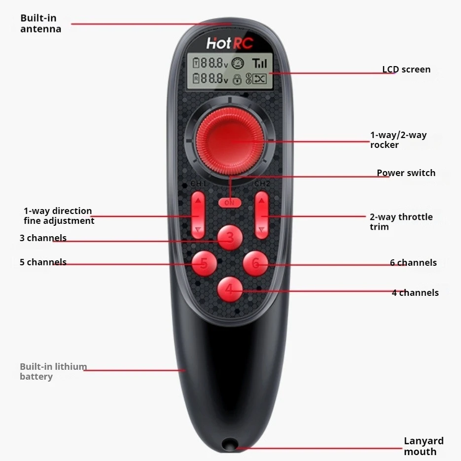 Hotrc Ds600 Remote Control 2.4g Six Channel Precise Control For Lawn Mower With  Speed Voltage Signal Feedback Support