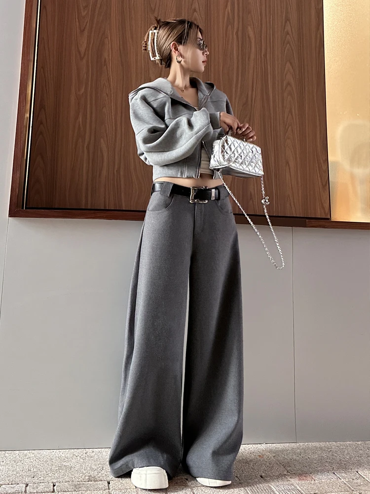 

Женские широкие брюки с драпировкой, свободного кроя, повседневные, осенние, 2025, новые, прямые, стройнящие, струящиеся, в пол