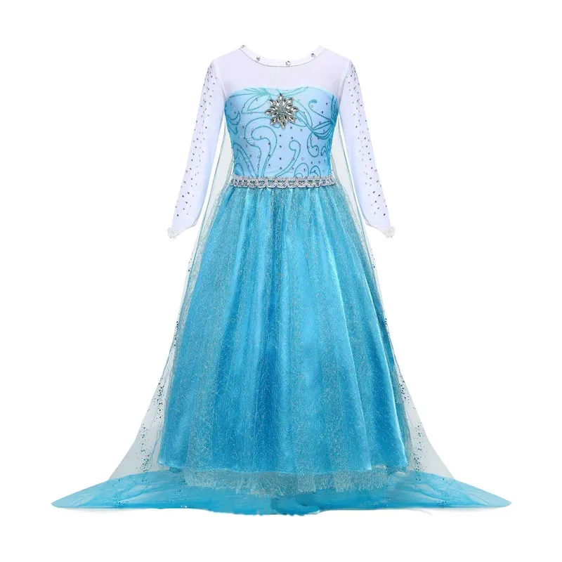 

Fancy Queen Elsa Blue Dress Summer Snow Queen Girls Cosplay Elsa Princess Cute Birthday Party Dress + Accessories Set