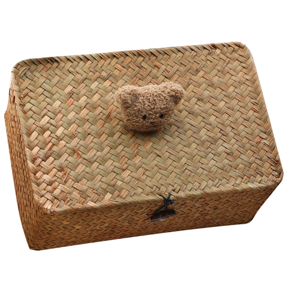 

Creative Bear Straw Woven Basket Storage Box Desktop Container Baskets ganizers Sundries Containers Household