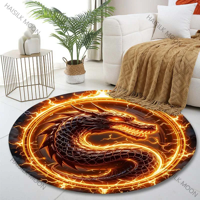 Multiple sizes Fiery dragon encircled by lightning Print Round Carpet Living Room Bedroom Table Chair Sofa Decorative Carpet