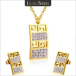 LUXUSTEE Bridal Cubic Zirconia Jewelry Set Gold Plated Silver Color Geometry Necklace Stainless Steel Women Men Luxury Gifts