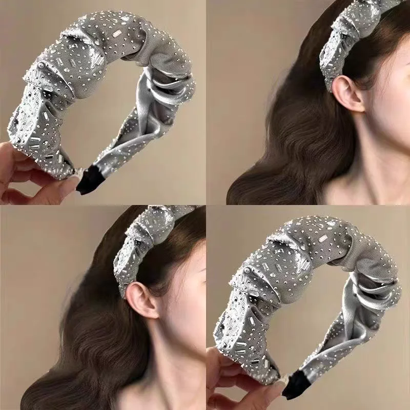 AWAYTR الفاخرة كريستال واسعة Headbands النساء الفتيات موضة العصابات الشعر مطاطا الشعر هوب غسل الوجه العصابات الشعر الإناث اكسسوارات الشعر #4