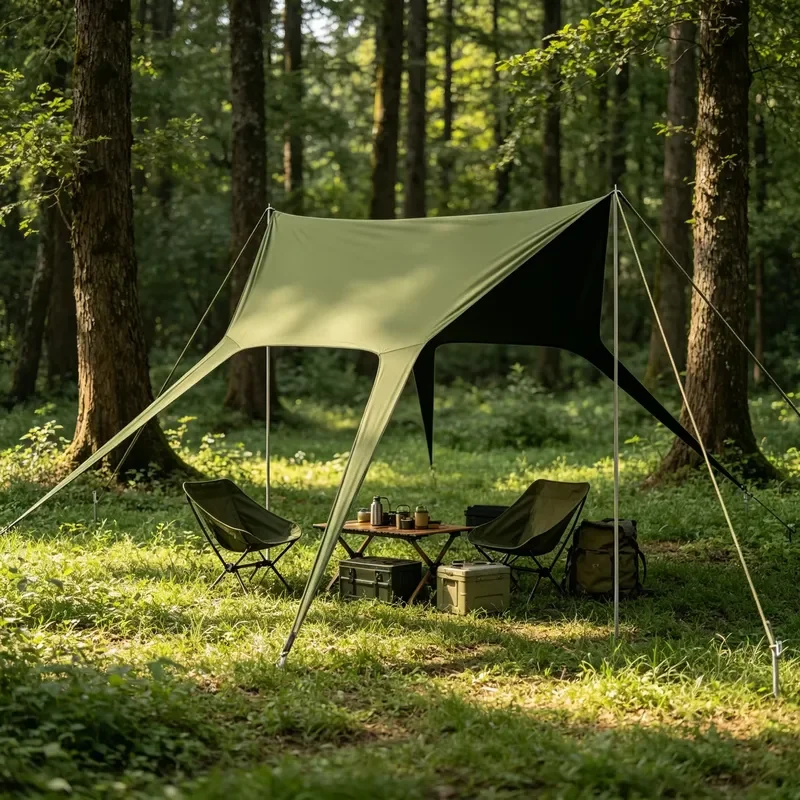Large Hexagonal Waterproof Black Coating Rain Fly Camping Tarp Lightweight Backpacking Shelter for Hiking Outdoor