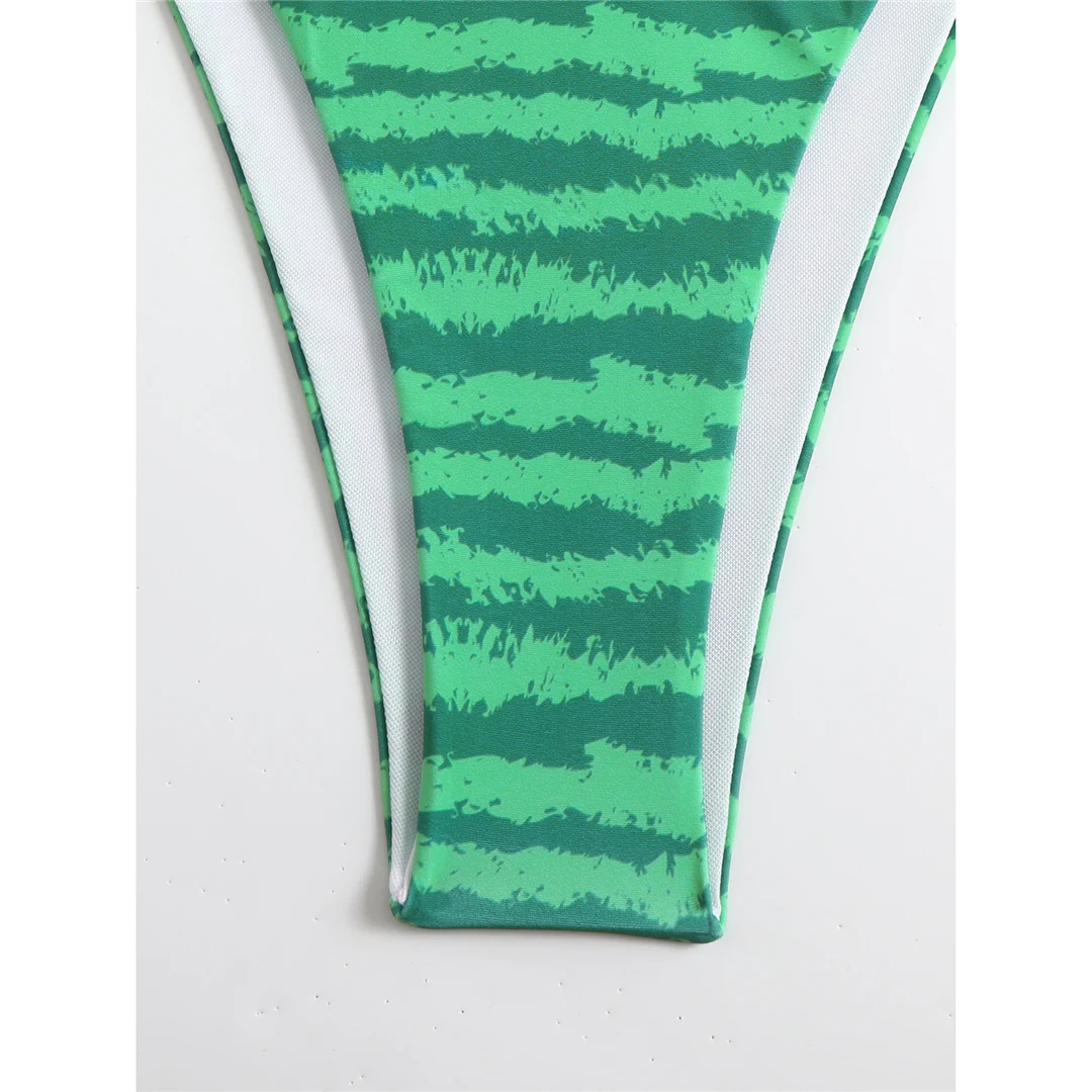 Flag-Print-Bikini mit Neckholder und hohem Beinausschnitt, zweiteiliger Badeanzug für Damen, Badebekleidung, Badeanzug, Schwimmanzug V6144 – Detail 16