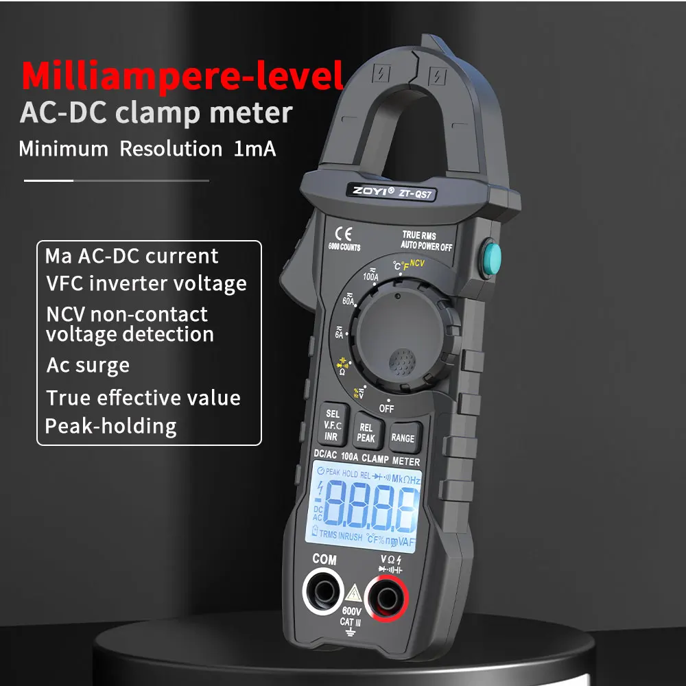 

ZOYI DC /AC 1mA ZT-QS7 High Precision Clamp Meter True RMS Digital Multimeter with Current Leakage Detect Home Appliance Tools