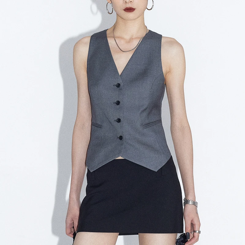 

Fashion Simple Vests Women Summer Sleeveless Classic Gray Suit Coats Outwear Design Hot Sale 2025 Korean Style Streetwear Tops