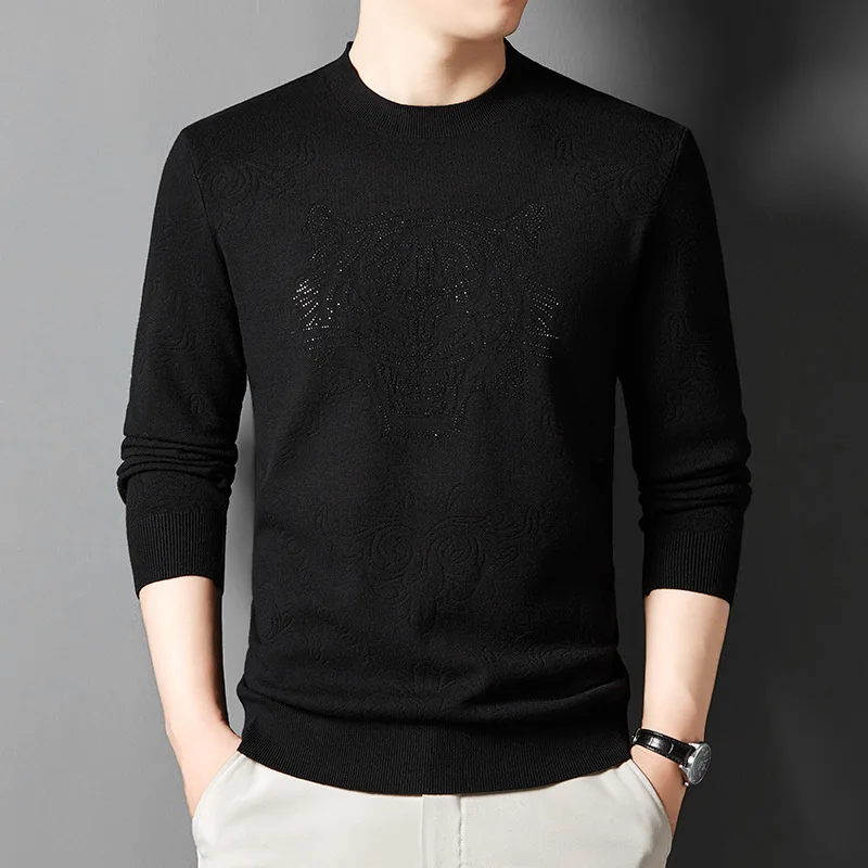 High Quality Men\'s O-Neck Sweater Printed Pullover Long Sleeved  Knitted Top 2024 New  Autumn/Winter Thickened Base Men Clothing