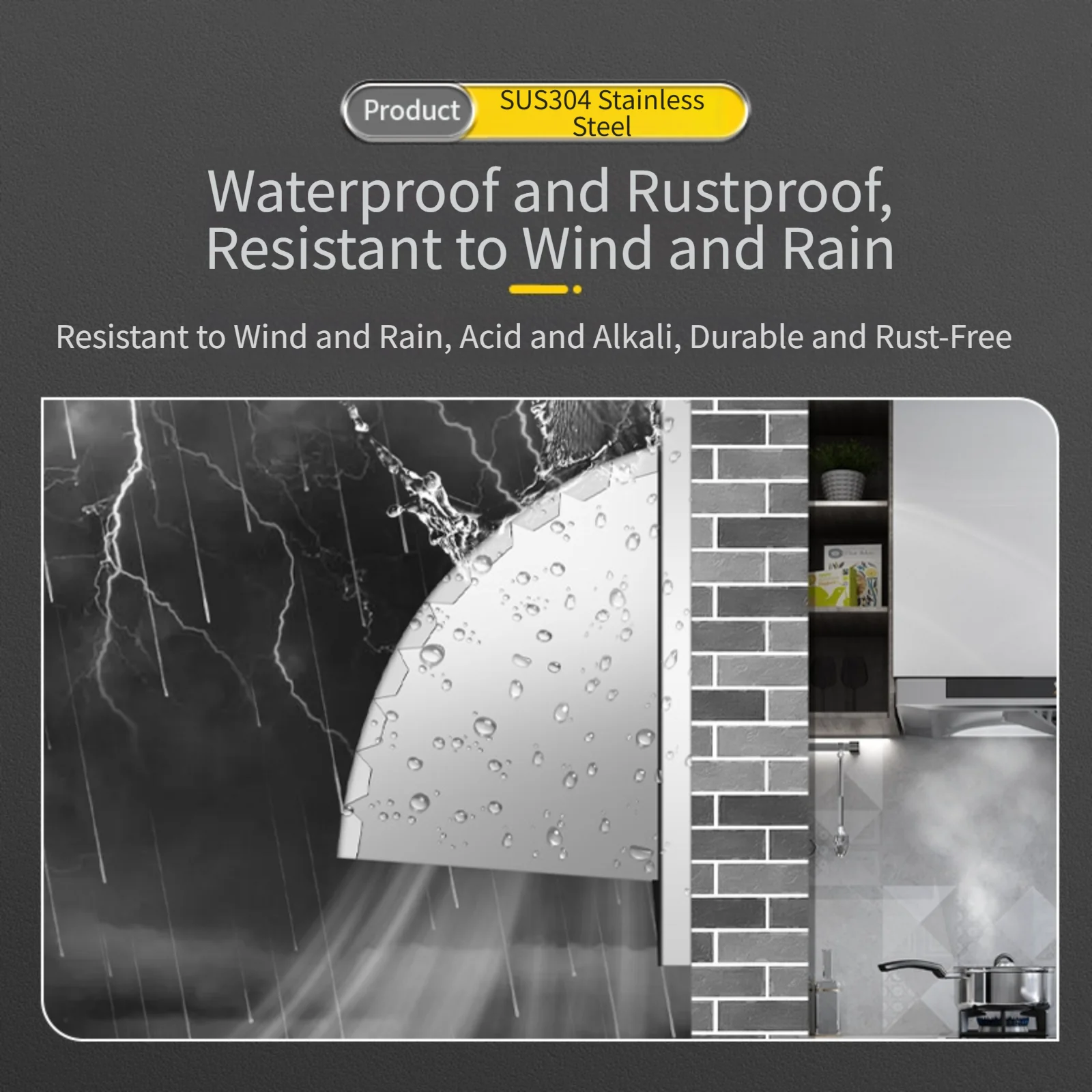 304 Stainless Steel Square Wind‑Rain Hood Vent Cover, Weather‑Proof Protective Grille For Wall‑Mounted Fan
