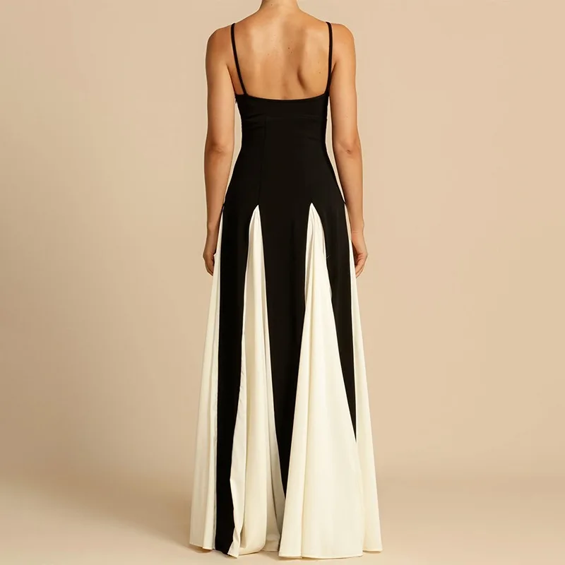 

Autumn Personalized Low-neck Color Matching Design Tight Off-the-shoulder Suspender Women's Dress