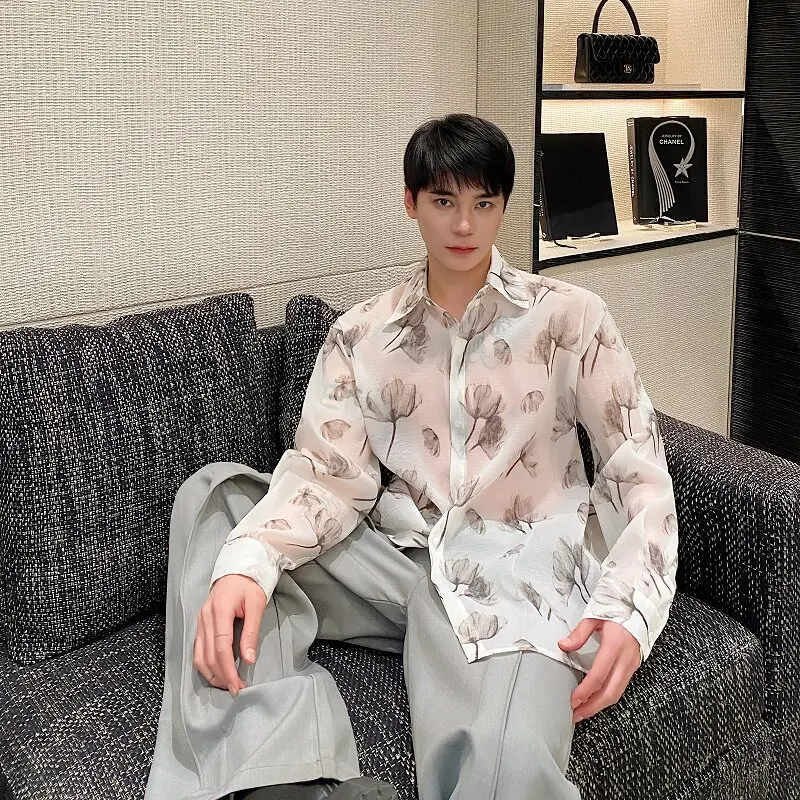 

Perspective Floral Shirts For Man Fashion Designer Luxury Long Sleeve Thin Men's Loose Shirt Casual Sun Protection Clothing Sale